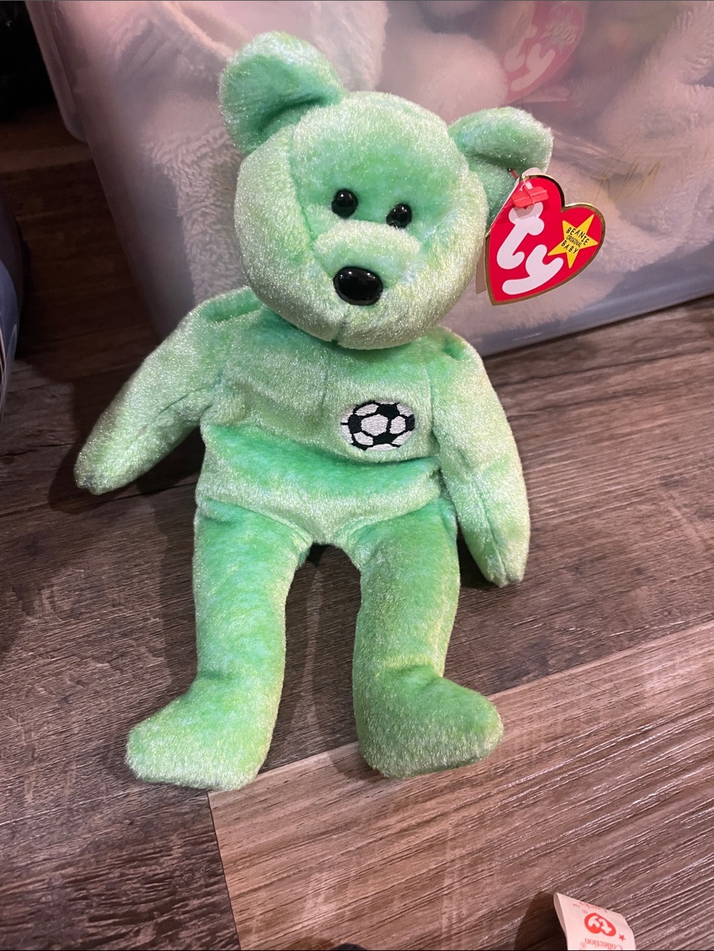Ty Green Bear Plush with Soccer Patch